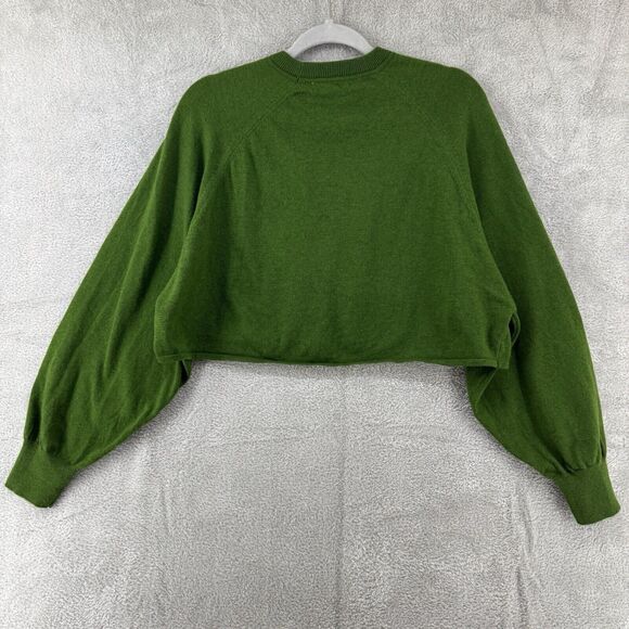 Zara Sweater Women M Green Knit Cropped Crew Neck Long Bishop Sleeve Relax Fit - Picture 5 of 9